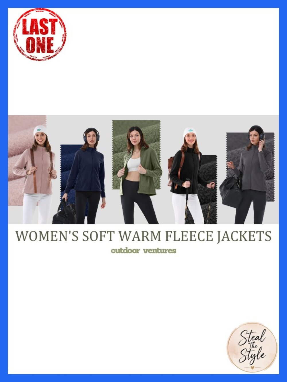 Women's Lightweight Polar Fleece Zip Up Jacket Full Zip Stand Collar - Picture 6 of 6